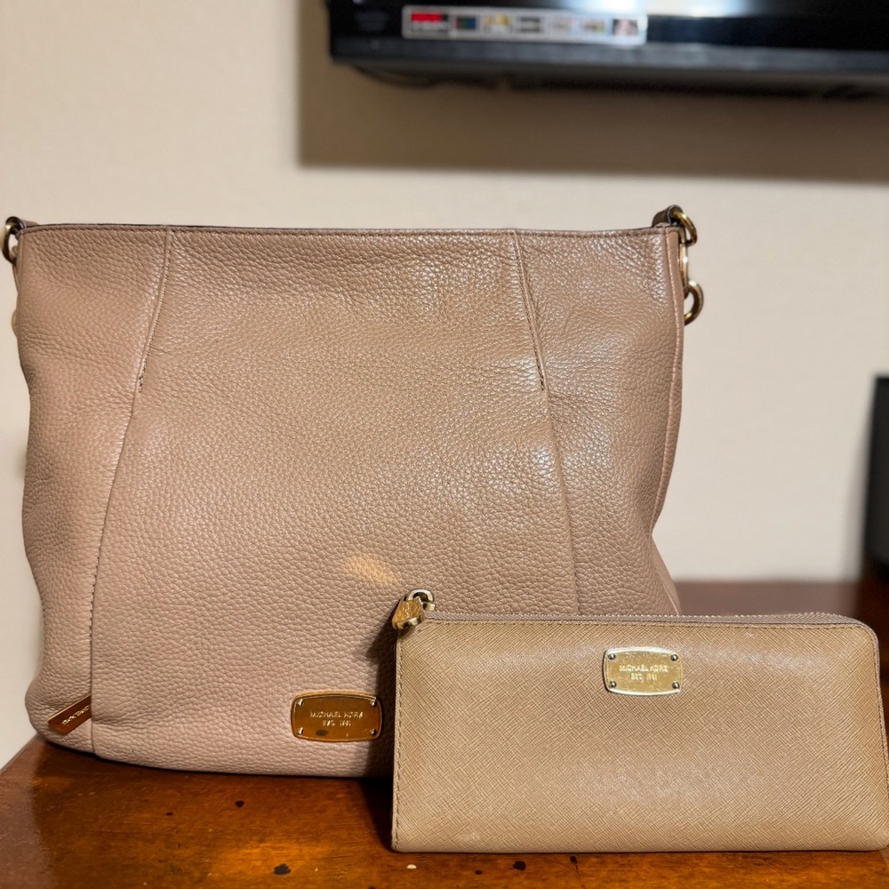 Michael Kors Taupe Leather Tote and Wallet Set